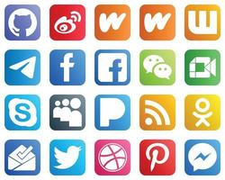 20 íconos únicos de redes sociales como video. Mensajero. telegrama. iconos de wechat y fb. creativo y de alta resolución vector