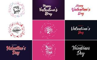 Happy Valentine's Day greeting card template with a floral theme and a pink color scheme vector