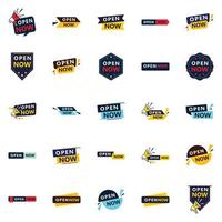 Customizable Open Now Sign Pack 25 Designs vector