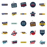 25 Diverse Watch Now Banners to Promote Your Products or Services vector