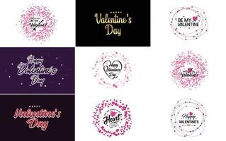 Happy Valentine's Day typography design with a heart-shaped balloon and a gradient color scheme vector