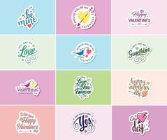 Celebrate Love with Stunning Valentine's Day Graphics and Typography Stickers vector