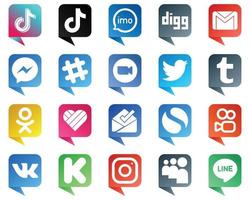 20 Unique Chat bubble style Social Media Icons such as zoom. fb. facebook and mail icons. Eye catching and high definition vector