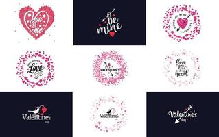 Hand-drawn black lettering Valentine's Day and pink hearts on white background vector illustration suitable for use in design of cards. banners. logos. flyers. labels. icons. badges. and stickers