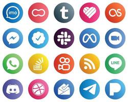 20 íconos profesionales de redes sociales como zoom. meta. me gusta iconos de holgura y fb. totalmente personalizable y profesional vector