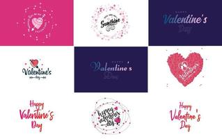 Happy Valentine's Day greeting card template with a floral theme and a red and pink color scheme vector