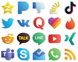 Gradient Social Media Brand Icon Set 20 icons such as vk. twitter. stock and video icons. Premium and high quality vector