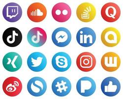 20 Social Media Icons for Your Marketing such as messenger. china. stock. video and tiktok icons. Minimalist and high resolution vector