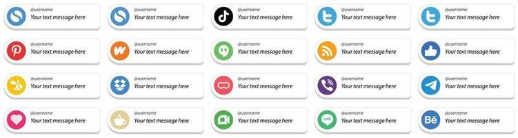 20 estilo de tarjeta de alta resolución sígueme íconos de redes sociales con opción de mensaje personalizado como dropbox. Facebook. pinterest Me gusta y rss iconos. personalizable y único vector