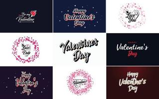 Happy Valentine's Day greeting card template with a romantic theme and a red color scheme vector