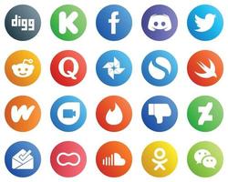 20 íconos de redes sociales de alta calidad como Swift. foto de google texto. iconos de pregunta y reddit. alta definición y versátil vector