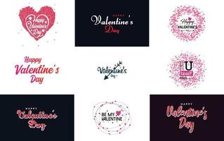 Happy Valentine's Day typography design with a watercolor texture and a heart-shaped wreath vector