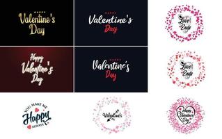 Happy Valentine's Day typography design with a heart-shaped wreath and a gradient color scheme vector