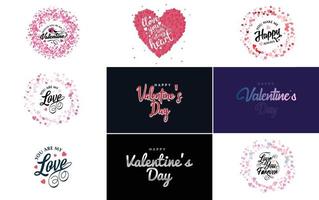 Vector illustration of a heart-shaped wreath with Happy Valentine's Day text