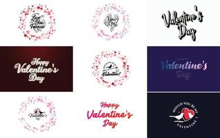 Happy Valentine's Day typography design with a heart-shaped wreath and a gradient color scheme vector