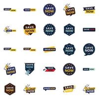 ahorre ahora 25 banners tipográficos llamativos para promover el ahorro vector
