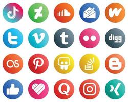 20 íconos de redes sociales de alta resolución como flickr. video. música. iconos de vimeo y twitter. moderno y profesional vector