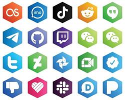 25 White Hexagon Flat Color Icons such as wechat. github. china and telegram icons. Business and Marketing vector