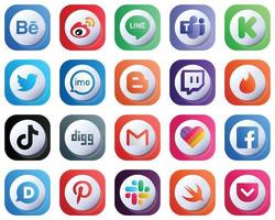 20 Cute Unique 3D Gradient Social Media Icons such as blog. kickstarter. video and imo icons. Customizable and Professional vector