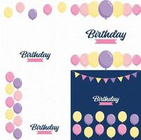 Happy Birthday written in a decorative. vintage font with a background of party streamers and confetti vector