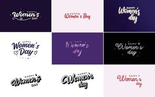 Pink Happy Women's Day typographical design elements set for greeting cards vector