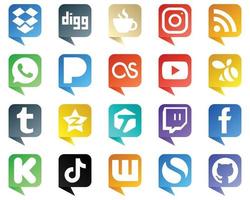 Chat bubble style Icons of Top Social Media 20 pack such as qzone. swarm. rss. video and lastfm icons. Clean and professional vector