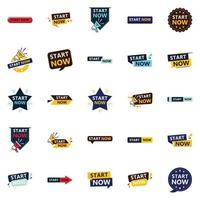 Start Now 25 Modern Typographic Elements for promoting starting in a current way vector
