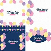 Happy Birthday in a playful. cartoon font with a background of presents and party favors vector