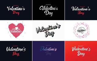 Happy Valentine's Day greeting card template with a floral theme and a red and pink color scheme vector