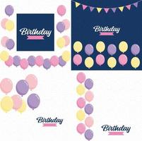 banner de cumpleaños con marco y globos de acuarela de dibujos animados dibujados a mano que simbolizan un diseño de fiesta de cumpleaños adecuado para tarjetas de felicitación navideñas e invitaciones de cumpleaños vector