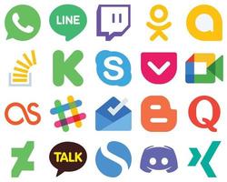 20 Flat UI Flat Social Media Icons lastfm. video. overflow. google meet and chat icons. Gradient Icon Bundle vector