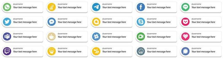 20 estilo de tarjeta de alta calidad sígueme íconos de redes sociales con opción de mensaje personalizado como google allo. Facebook. Facebook. iconos de messenger y twitter. único y de alta definición vector