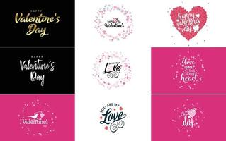 Happy Valentine's Day typography design with a heart-shaped balloon and a gradient color scheme vector