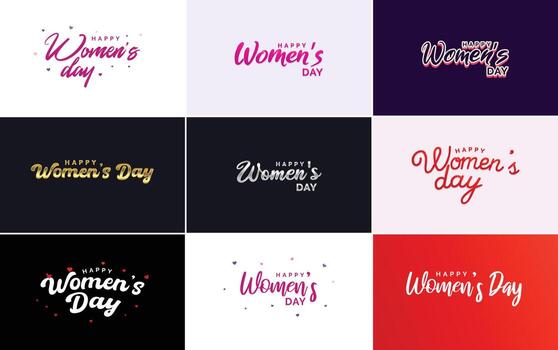 Happy Women's Day design with a realistic illustration of a bouquet of flowers and a banner reading March 8. featuring a gradient color scheme vector