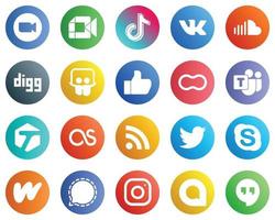 20 Simple Social Media Icons such as slideshare. music. douyin. sound and vk icons. High resolution and editable vector