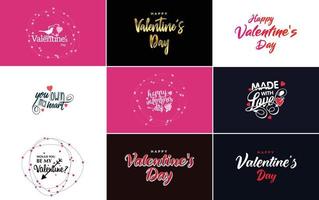 Happy Valentine's Day typography design with a heart-shaped balloon and a gradient color scheme vector