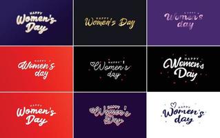 Pink Happy Women's Day typographical design elements set for greeting cards vector