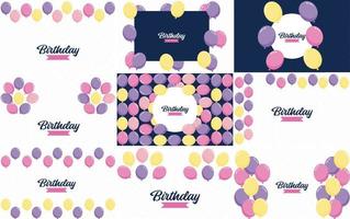 Happy Birthday in a playful. hand-drawn font with a background of balloons and confetti. vector