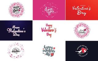 Happy Valentine's Day typography design with a watercolor texture and a heart-shaped wreath vector