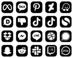 20 íconos de medios sociales blancos de alta calidad sobre fondo negro como facebook. buzón. Facebook. iconos simples y chinos. personalizable y único vector