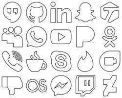 20 High-resolution and customizable Black Line Social Media Icons such as caffeine. youtube and viber icons. Eye-catching and editable vector