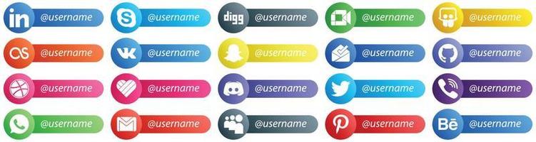 20 Modern Follow me Social Network Platform Card Style Icons such as message. likee. slideshare. dribbble and inbox icons. Unique and high definition vector