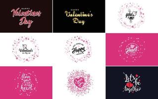 Happy Valentine's Day greeting card template with a cute animal theme and a pink color scheme vector