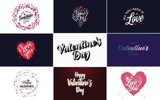 Happy Valentine's Day typography design with a heart-shaped balloon and a gradient color scheme vector