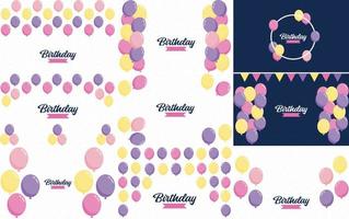 Happy Birthday in a playful. bubbly font with a background of balloons and party streamers vector