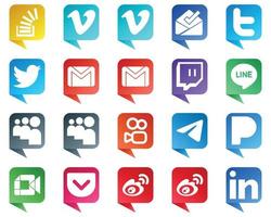 20 High Resolution Chat bubble style Social Media Icons such as messenger. kuaishou. tweet. myspace and twitch icons. Customizable and unique vector