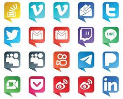 20 íconos de redes sociales de estilo de burbuja de chat de alta resolución, como Messenger. kuaishou. Pío. iconos de myspace y contracción. personalizable y único vector