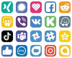 20 elegantes íconos de redes sociales como tiktok. fondos. iconos de reddit y kickstarter. conjunto de iconos de degradado vector