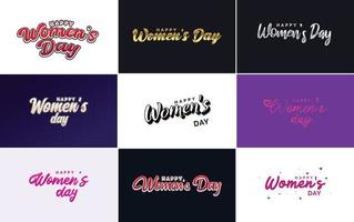 Happy Women's Day design with a realistic illustration of a bouquet of flowers and a banner reading March 8. featuring a gradient color scheme vector
