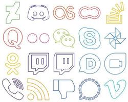 20 Attractive and creative Colourful Outline Social Media Icons such as wechat. flickr. women. question and overflow Clean and professional vector